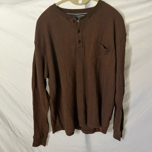The American Outdoorsman: Brown long sleeve cotton blend Henley Shirt- L - Picture 1 of 16